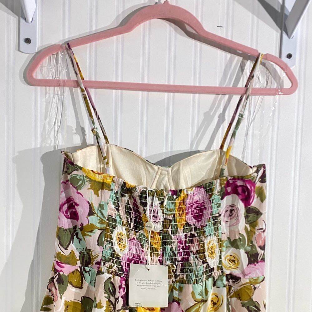 NWT Bohme Kim Floral Midi Strapy sleeveless Dress W/ Slit in Pink Size S - Picture 6 of 9